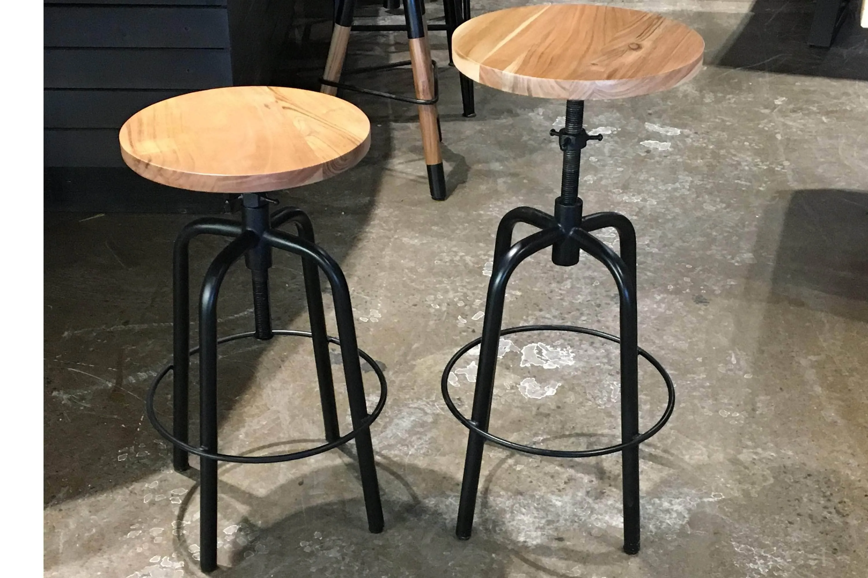Adjustable Height Round Wood Dining Stool - Available in 2 Wood Types