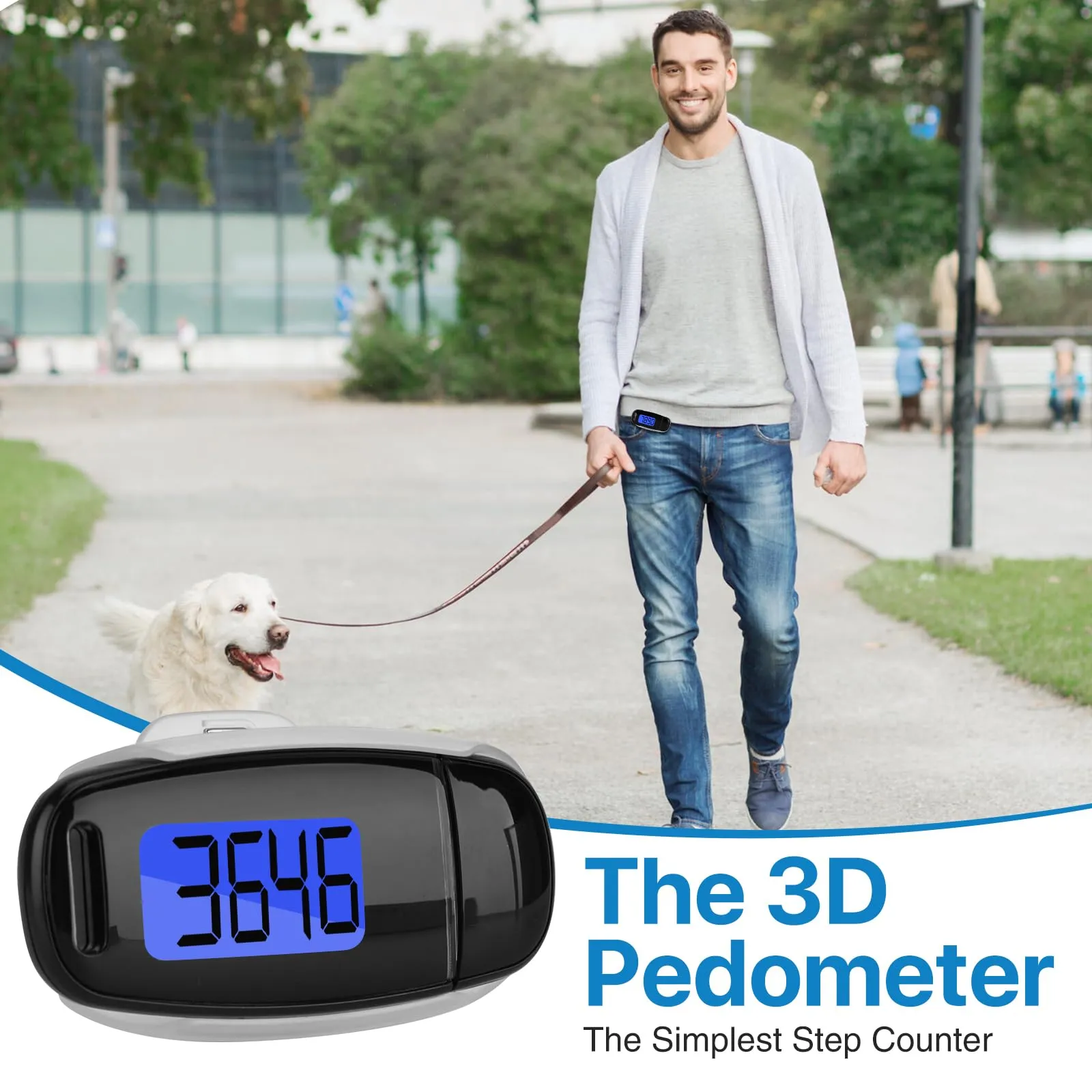 Blingbin 3D Pedometer for Walking, Simple Digital Step Counter with Removable Clip and Lanyard, USB Rechargeable Accurate Pedometers for Steps Track with Backlight for Men Women Kids Running Hiking