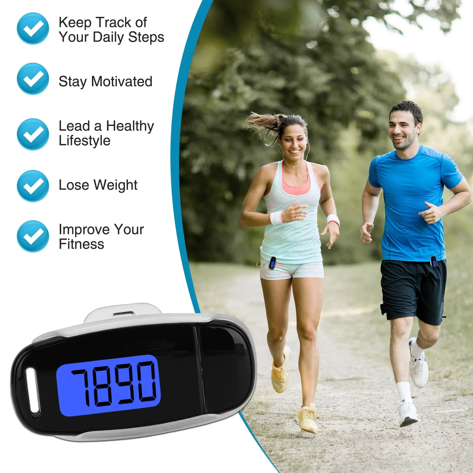 Blingbin 3D Pedometer for Walking, Simple Digital Step Counter with Removable Clip and Lanyard, USB Rechargeable Accurate Pedometers for Steps Track with Backlight for Men Women Kids Running Hiking