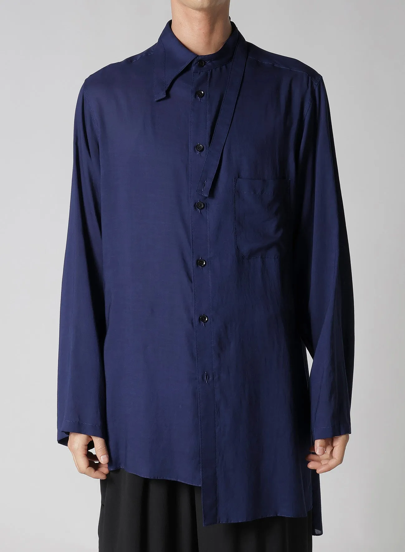 CELLULOSE LAWN IND DYEING ASYMMETRY COLLAR BLOUSE