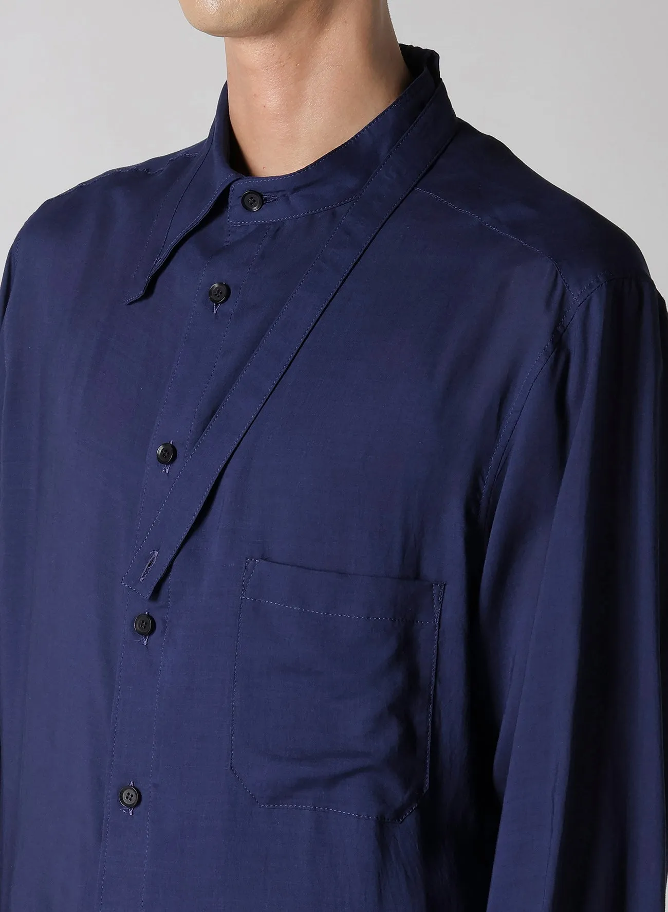 CELLULOSE LAWN IND DYEING ASYMMETRY COLLAR BLOUSE