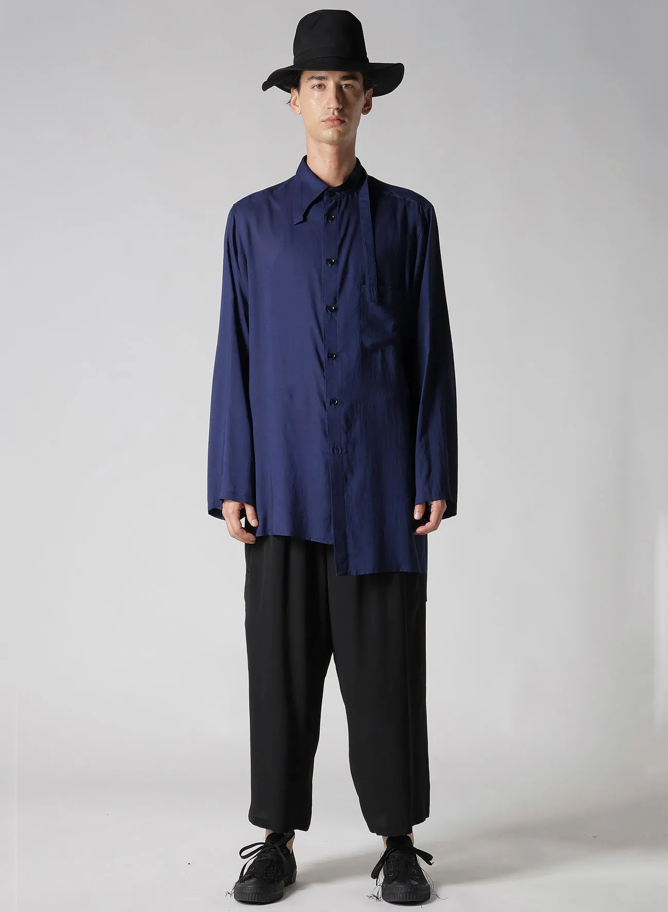 CELLULOSE LAWN IND DYEING ASYMMETRY COLLAR BLOUSE