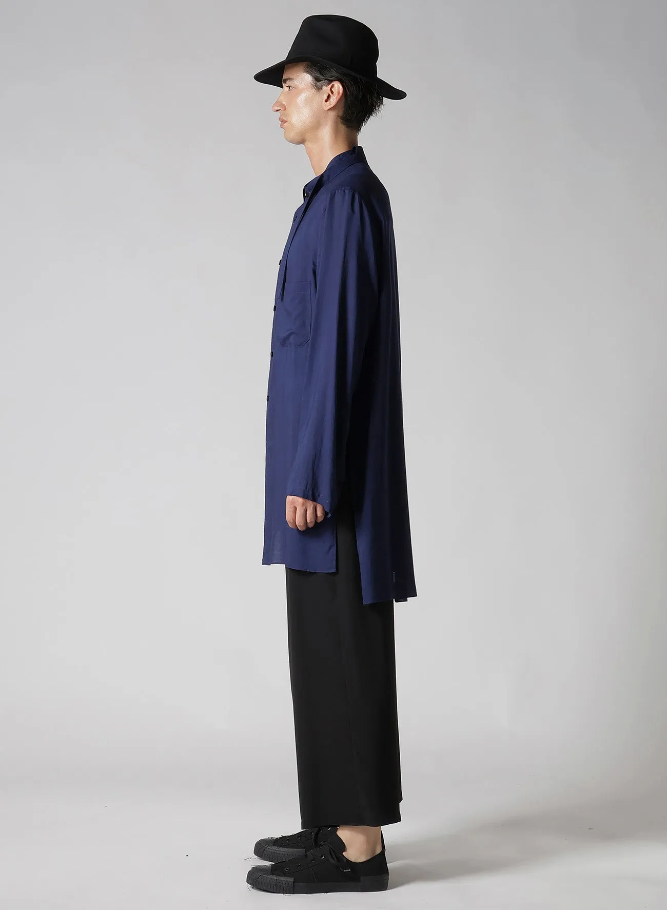 CELLULOSE LAWN IND DYEING ASYMMETRY COLLAR BLOUSE