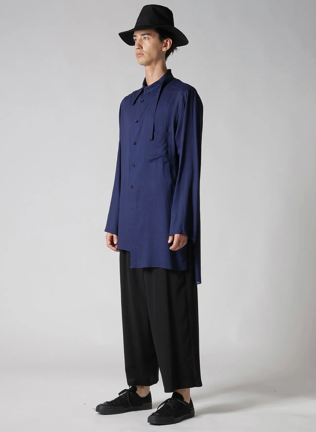 CELLULOSE LAWN IND DYEING ASYMMETRY COLLAR BLOUSE