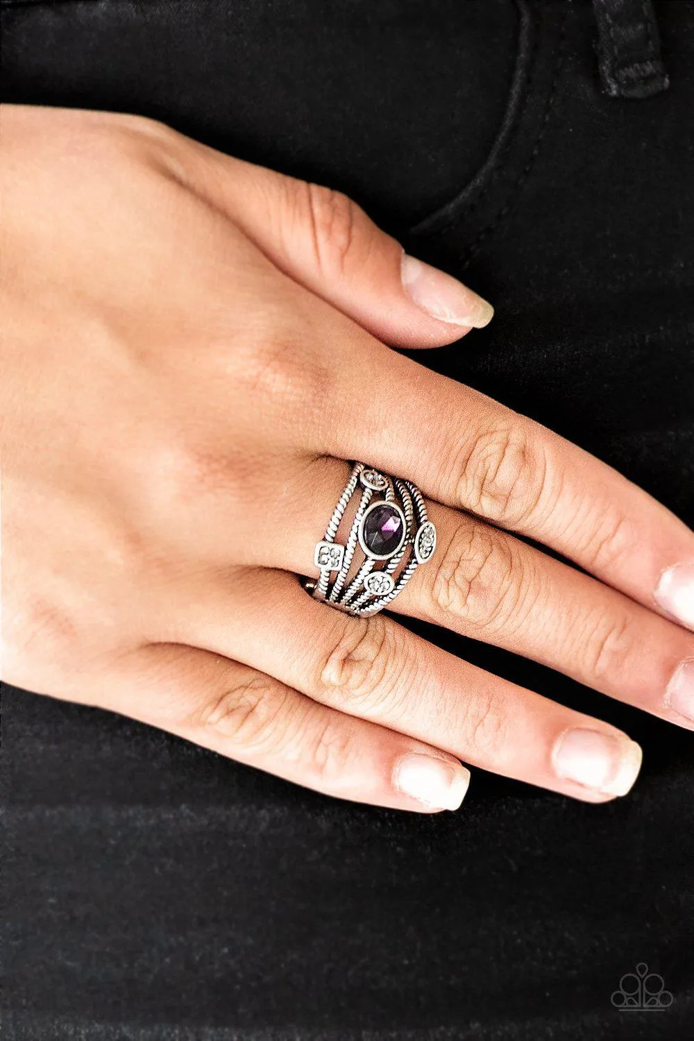 Cosmic Combo Purple Rhinestone and Silver Ring - Paparazzi Accessories