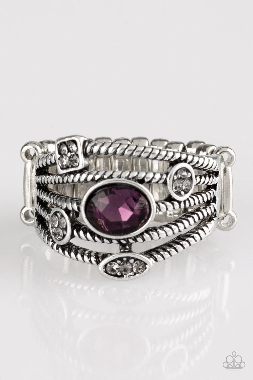 Cosmic Combo Purple Rhinestone and Silver Ring - Paparazzi Accessories