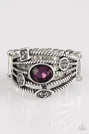 Cosmic Combo Purple Rhinestone and Silver Ring - Paparazzi Accessories