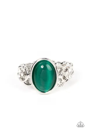 Crystals and Cats Eye Green Stone Ring - Paparazzi Accessories