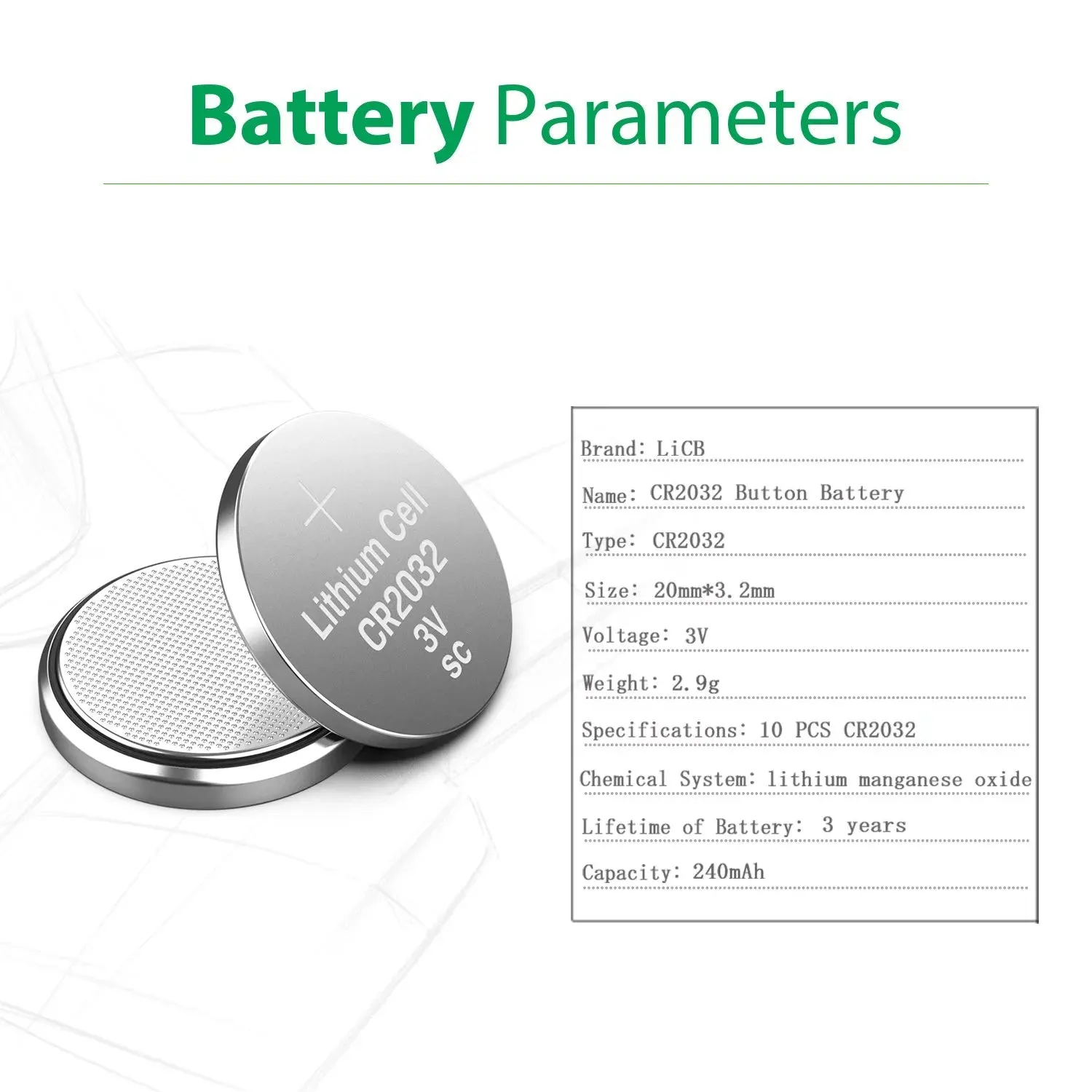 LiCB Cr2032 Battery 2032 3v Lithium Coin Battery Cell CR 2032 Button Batteries10-Pack